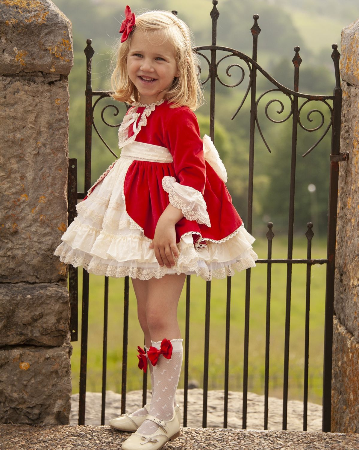 Red Velvet Puffball Dress with Hair Bow