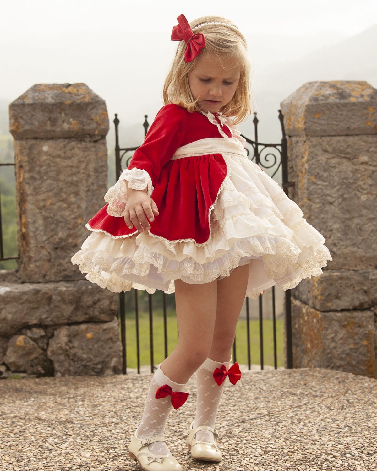 Red Velvet Puffball Dress with Hair Bow