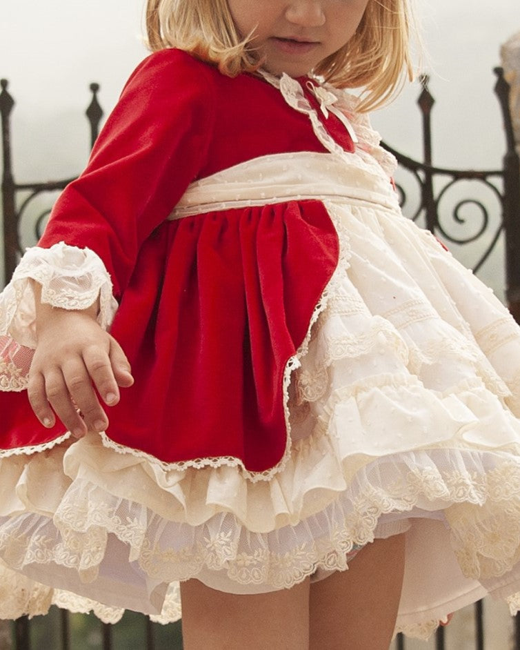 Red Velvet Puffball Dress with Hair Bow