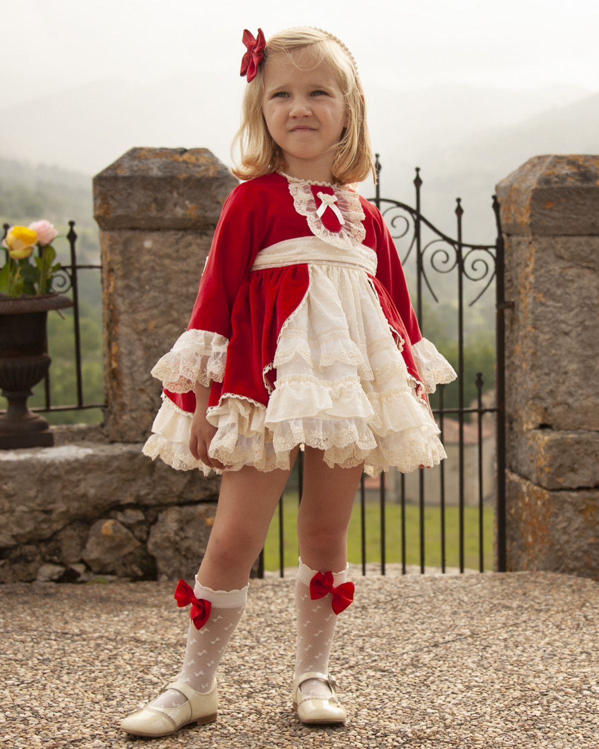 Red Velvet Puffball Dress with Hair Bow