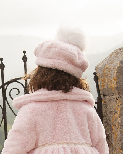 Pink Fur Beret Hat with PomPom